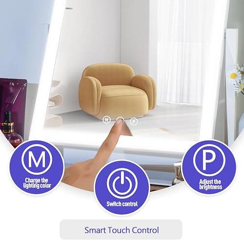 ViKert Lighted Makeup Mirror, Hollywood Vanity Mirror with 5X Magnification Mirror, 360°Rotation Touch Control, 3 Color Lighting for Desks Bedroom Dressing Room, Large thumbnail 6