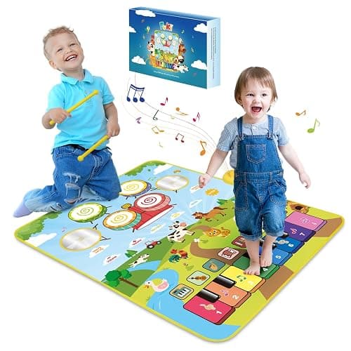 FOKI Piano Mats, 3-in-1 Animal Musical Play Mat with Piano & Drum for Montessori Sensory Early Educational Musical Learning Toys, Ideal Birthday Toy for Baby Girls, Boys, Toddlers, Ages 1-5 Years Old - Image 1