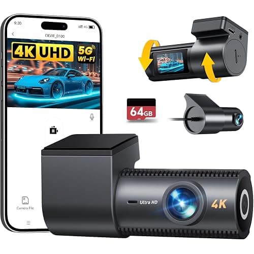 4K Dash Cam Front and Rear, 64GB SD Card, 1.5” IPS Display Car Camera, 5Ghz WiFi+App Control, Night Vision, 24H Parking Mode, G-Sensor, WDR, 170° Wide Angle, 4K+1080P Dual Dash Camera for Cars - Image 1