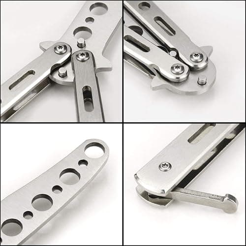 Little World Butterfly Knife - 2 Pack Butterfly Knife Trainer Practice Tool Steel Metal - Folding Unsharpened Comb for Practicing Flipping Tricks, Balisong Trainer Black & Silver thumbnail 6