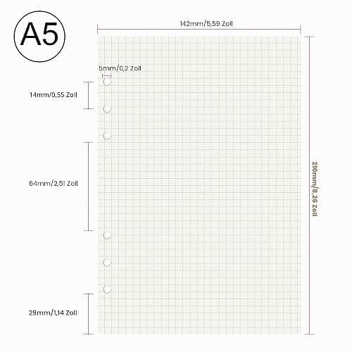 135 Blätter A5 Papier Kariert, OVISEEN 6 Löcher A5Nachfüllpapier Nachfüllbare Refill Paper Nachfülleinlagen für Notizbuch, Tagbuch, Skizze, Malerei(3 Packungen) thumbnail 2
