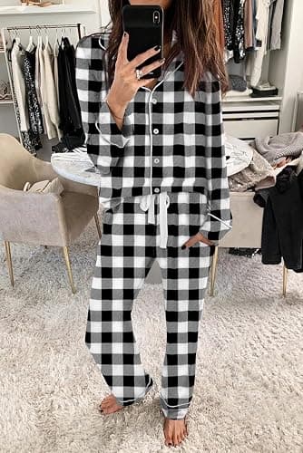 Aamikast Women's Pajama Sets Long Sleeve Button Down Sleepwear Nightwear Soft Pjs Lounge Sets thumbnail 2
