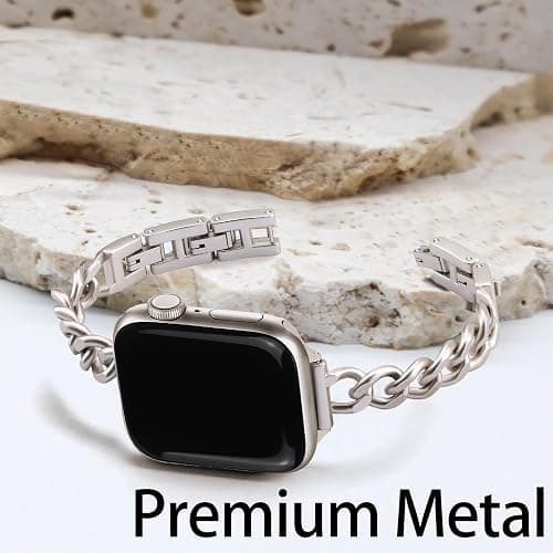 Newlibery Slim Starlight Band for Women Feminine Elegant Compatible with Apple Watch 38/40/41/42mm (S10/11) Adjustable Metal Strap Dressy Chain Bracelet for iWatch Series 11/10/9/8/7/6/5/4/SE/3/2/1 thumbnail 6