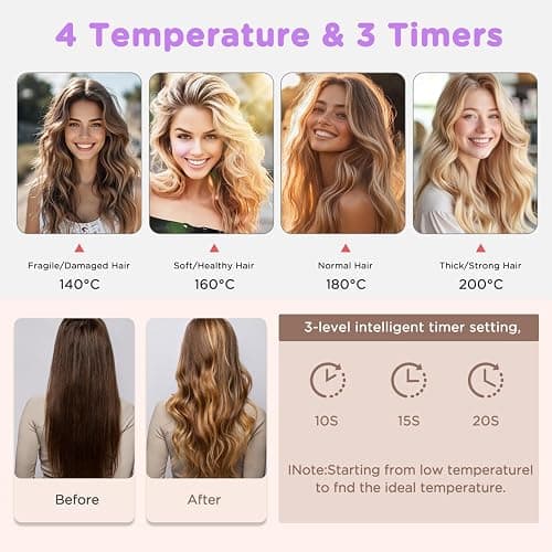 ZZR SEVEN Automatic Curling Iron, 1.5 Inch Hair Curler with 4 Temp. Options, 10S Fast Heating, 2-Way Rotation, 30 Min Auto Shut-Off, Anti-Scald-Tangle for Long Hair, Dual Voltage for Travel (Khaki) thumbnail 7