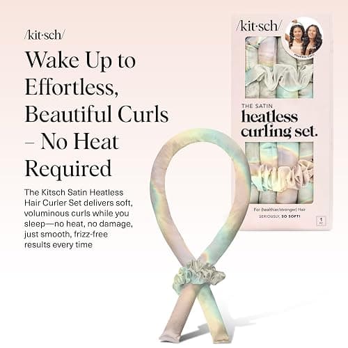 Kitsch Satin Heatless Curling Set – Heatless Curls Overnight with 34" Hair Curler & 2 Satin Scrunchies – Comfortable Hair Curlers to Sleep In for Frizz-Free, No Heat Damage Styling - Aura thumbnail 2