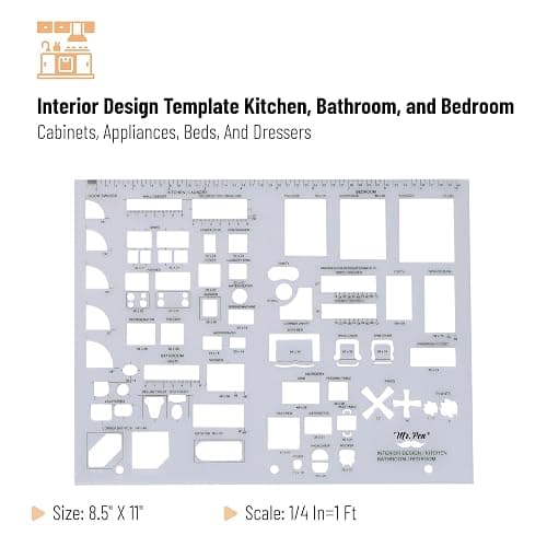 Mr. Pen- House Plan, 3 pcs, Interior Design and Furniture Templates | Clear Flexible Plastic, Drafting Tools, Ruler Shapes for Architecture, 1/4 Inch Scale, Kitchen, Bath, Bedroom, Office thumbnail 4