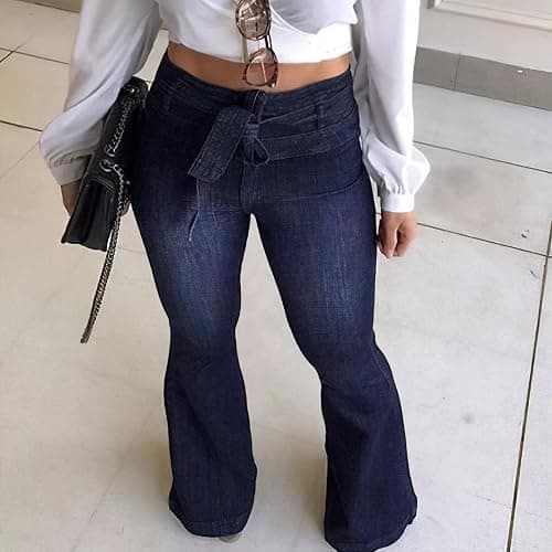 KDF High Waisted Flare Jeans for Women Bell Bottom Jeans with Belt for Women Stretch Wide Leg Jeans thumbnail 3
