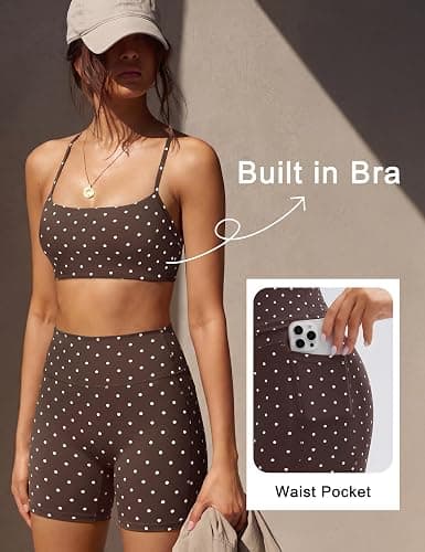 SUUKSESS Women 2 Piece Workout Sets Padded Halter Sports Bras High Waisted Biker Shorts with Pockets thumbnail 3