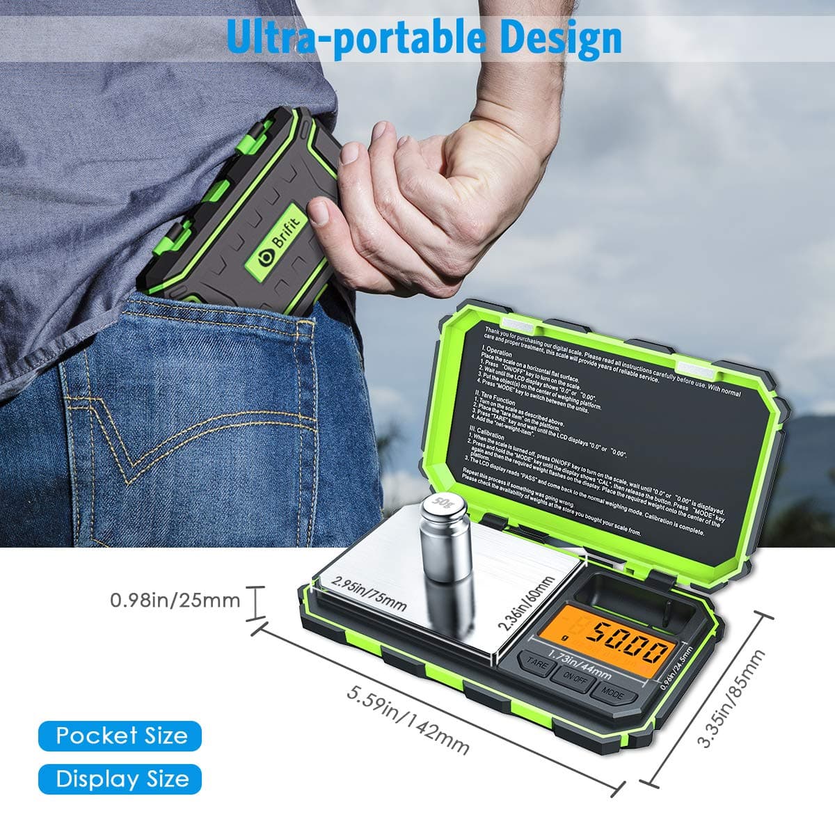 (Upgradaed) AMIR Digital Mini Scale, 200g /0.01g Pocket Scale, 50g calibration weight, Electronic Smart Scale, 6 Units, LCD Backlit Display, Tare, Auto Off, Stainless Steel (Battery Included) thumbnail 5