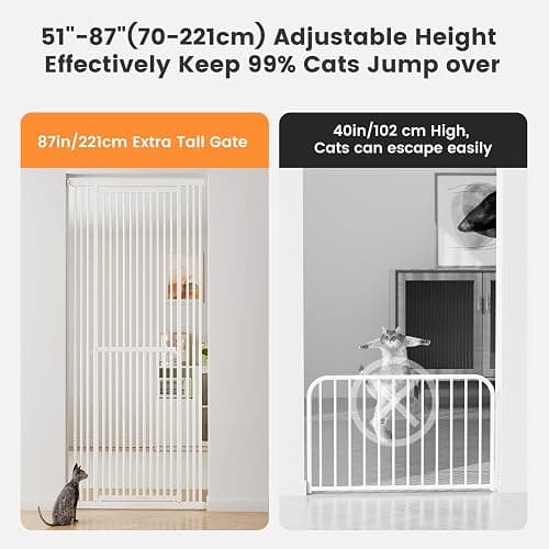 Gardner Pet 51"-87" Extra Tall Cat Gate for Doorway, Wide Adjustable 27.56"-37" Baby Gate Included 4 Extension Kits, Pressure Mounted Safety Full Door Gate for Stairs, Studio, Kitchen (White) thumbnail 4