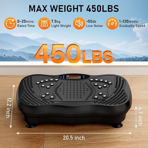 GLYLF Vibration Plate Exercise Machine, 130 Levels Full Body Workout Vibrating Plate for Lymphatic Drainage Weight Loss, 450 Lbs Capacity Shake Platform with Resistance Bands Bluetooth for Women Men thumbnail 7