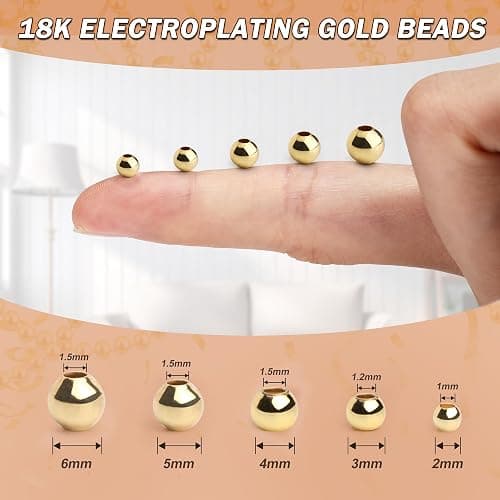 LETORIA 18K 400pcs Mix Gold Filled Beads for Bracelets Seamless 2/3/4/5/6mm 5 Size Gold Spacer Beads Non Tarnish for Jewelry Making Necklaces Earring Pendant Smooth for DIY Craft Making thumbnail 5