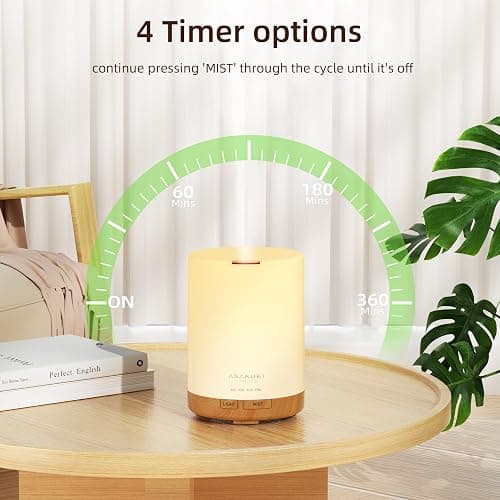 ASAKUKI 300ml Essential Oil Diffuser, Aromatherapy Ultrasonic Cool Mist Essential Oil Diffuser with 7 Color Lights, Auto Shut-Off for Home Bedroom Office thumbnail 5