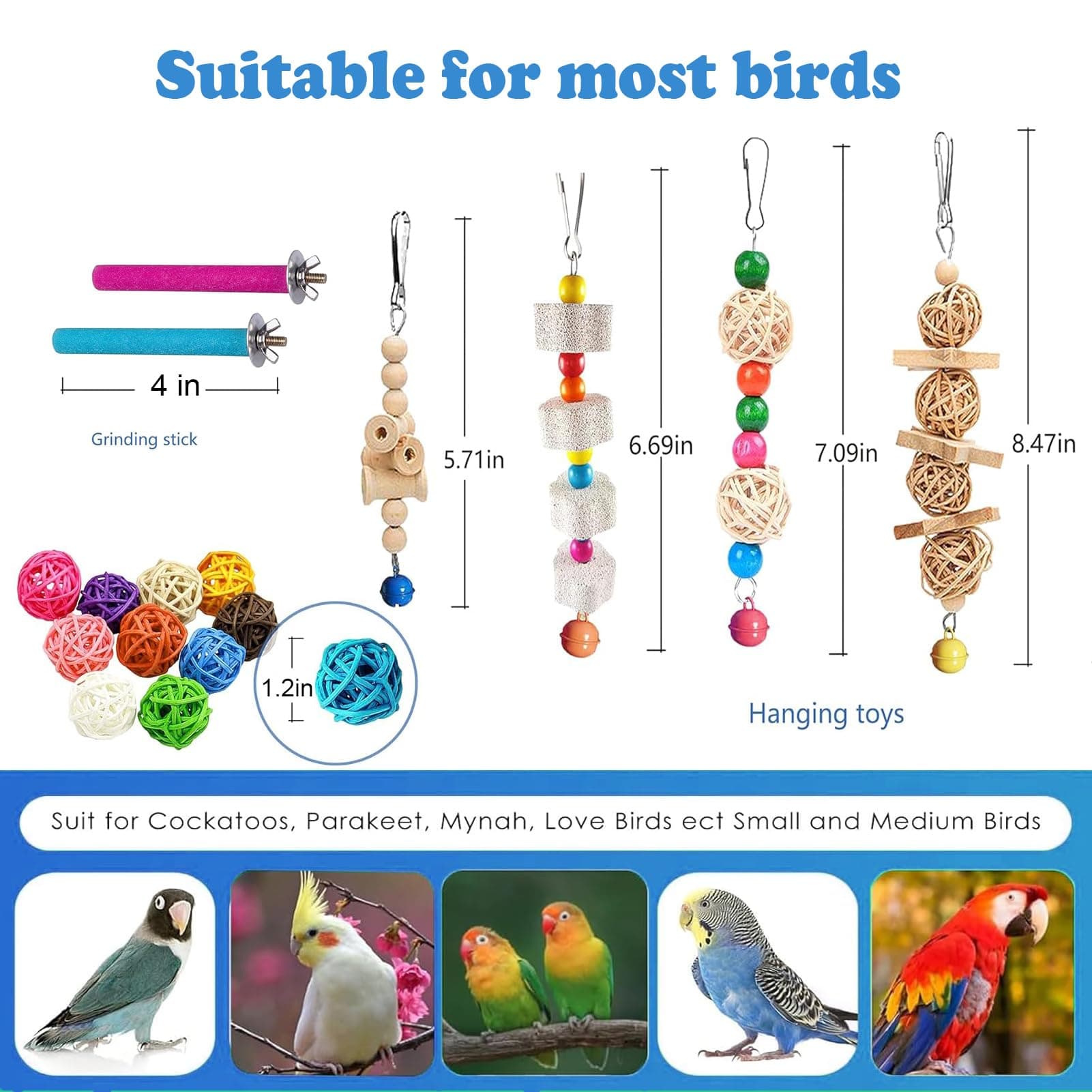 Parakeet Toys,22Pcs Bird Toys for Parakeets,Parrot Swing Chewing Hanging Toy Hammock Climbing Ladder Bird Cage Colorful Toys with Bells for Cockatiel,Budgerigar,Conures,Love Birds,etc thumbnail 5