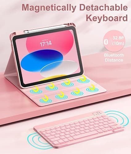 Hamile for iPad 11th 10th Generation Case with Keyboard - 7 Colors Backlit Wireless Detachable Folio Keyboard Cover with Pencil Holder for iPad A16 11-inch 2025 10th Gen 10.9 Inch 2022 (Pink Rose) thumbnail 4