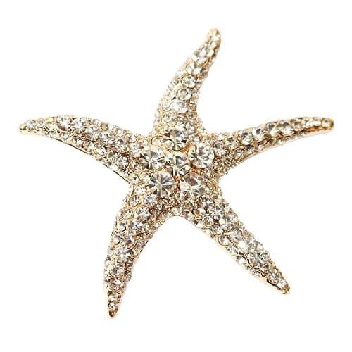 Navachi 18k Gold Plated Multi-Color Crystal Big Sea Star Starfish Brooch Pin - Image 1