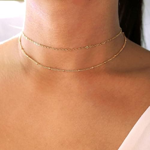 Tewiky Gold Chain Necklace for Women, 14k Gold Plated Thin Beaded Wave Box Chain Necklace Dainty Gold Necklace Simple Layered Gold Choker Necklaces Minimalist Gold Link Chain Necklace Trendy Jewelry for Women thumbnail 5