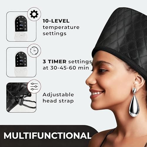 Hair Steamer for Natural Hair (Home Use) - 10-Speed Temperature Control, Fast Heating & Deep Strand Nourishment Heat Cap thumbnail 4