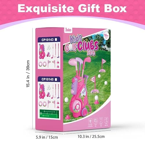 Jovizo Toddler Golf Set for Girls Boys 2 3 4 Years Old, Upgraded Kids Golf Cart with 3 Clubs & 8 Balls, Outdoor Indoor Sports Toys Birthday Gift, Pink - golf set thumbnail 8