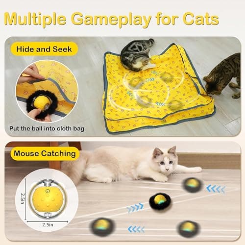 Muhhiba Interactive Cat Toys for Indoor Cats, Electric Cat Ball Fast Rolling in Pouch, Motion Activated Chirping Cat Toy, Hide and Seek Cat Toy with LED Light thumbnail 3