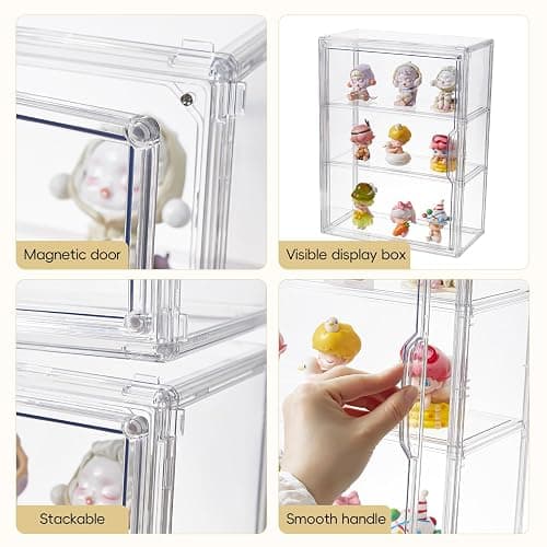 3 Tiers Clear Display Case, Plastic Storage Bins with 2 Adjustable Divider and Magnetic Door,Stackable Display Box for Figures Showcase (1pack) thumbnail 4