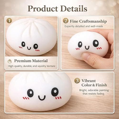 Dumpling Squishy, Squishy Dumpling Toy, Glitter Dumplings Squishiest Toy with Steamer Box, Stress & Anxiety Relief Toys for Kids & Adults Non-Edible (Gold) thumbnail 7