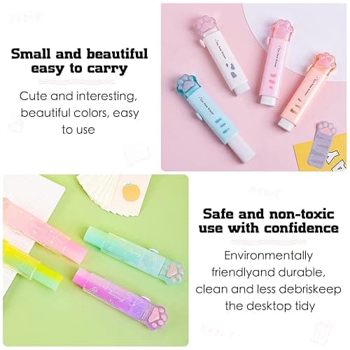 8 Pcs Cat Paw Shaped Retractable Erasers, Rainbow Pencil Eraser, Cute Rubber for Kids, Push-Pull Rubber Eraser for Students Writing Office School Supplies thumbnail 3