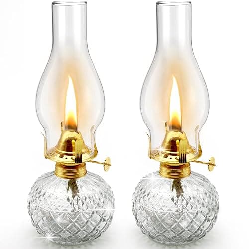 CHNLML 2 Pieces Christmas Large Chamber Oil Lamps, Glass Clear Kerosene Lamp Indoor Decorative Hurricane Lantern Vintage for Xmas Thanksgiving Tabletop Decor and Winter Emergency Lighting(colorless thumbnail 8
