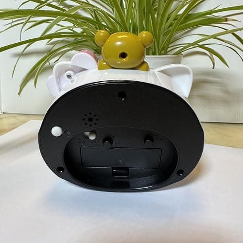 Fuxizest Cute Cat Alarm Clock, Kawaii Alarm Clock，Cartoon Cat Clock，Cute Clock，White with Pink Bow, Yellow Bear Topper, Kids Room Decor (White with Little Bear) thumbnail 6