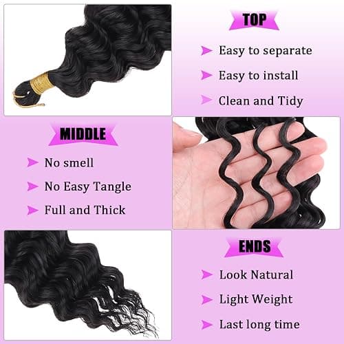 ZRQ Deep Wave Crochet Hair Natural Black 18 Inch 3 Packs Ocean Wave Curly Braiding Hair for Boho Braids Synthetic Curly Crochet Hair For Women #1B thumbnail 3
