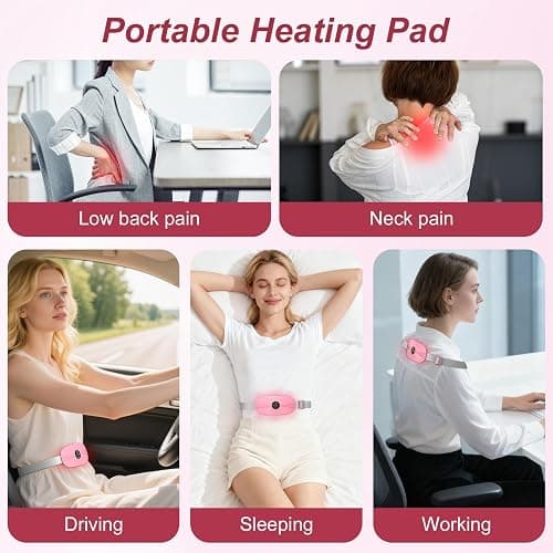 BAMCOO Portable Heating Pad for Cramps, Small Pink Heating Pad for Women | Travel Heating Pad with 5s Fast Heating, 3 Heat Levels and 3 Massage Modes thumbnail 6