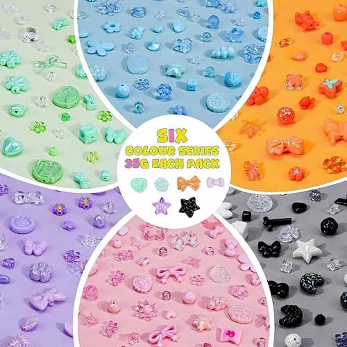 450PCS Acrylic Beads for Bracelet Making, Assorted 6 Colors Cute Beads, Flower Bow Candy Bear Kawaii Bracelet Charms for Jewelry Making, Necklace Keychains Phone Charms DIY Crafts Gifts thumbnail 4