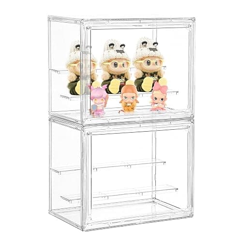 LXLXXL Small Acrylic Display Case for Collectibles 3 Layer Adjustable Display Case with Magnetic Door Clear Stackable Display Box for Mini Figures, 2 Pack thumbnail 7