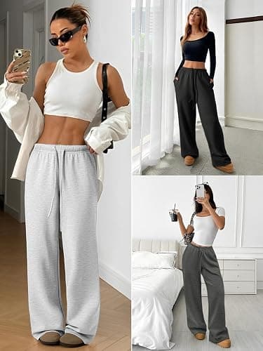 ATHMILE Womens Wide Leg Sweatpants Air Fabric Straight Lowrise Drawstring Elastic Low Waist Fall Clothing Pockets 2025 thumbnail 3