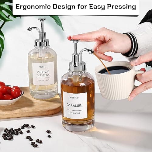 Coffee Bar Accessories,MHDCLY Coffee Syrup Dispenser - 4pack,16.9oz Syrup Dispenser with Labels ，Syrup Pump Dispenser for Coffee Bar(Silver pump) thumbnail 2