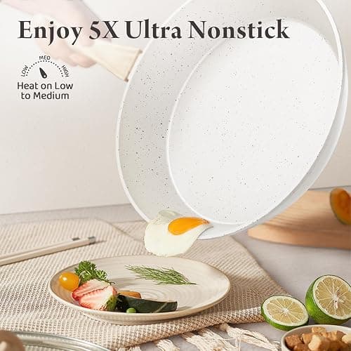 Bazova 24 Pcs Pots and Pans Set Non Stick Ceramic Cookware Set,Healthy Non Toxic Kitchen Cookware Sets with Large Capacity,Induction Compatible,PFAS/PTFE/PFOA/PFOS Free,Cream White thumbnail 4