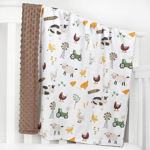 HOMRITAR Baby Blanket for Boys Soft Lightweight Minky Blanket with Double Layer Dotted Backing for Infant Toddler Nursery Crib with Cute Farm Animals Design 30 x 40 Inch - Farm - 30 x 40 Inch (Pack of 1) thumbnail 2