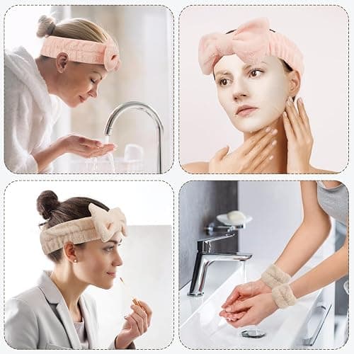 WSYUB Spa Headband and Wristband Set, Face Wash Headband, Makeup Skincare Headbands Wrist Bands for Washing Face,6pcs thumbnail 5