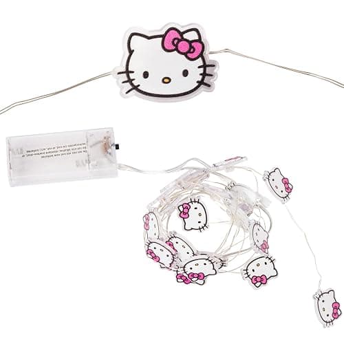 Silver Buffalo Hello Kitty Face with Pink Bow 20ct Decorative String Lights, 7 Feet Long, Battery Powered (Batteries Included), Pink LED, Indoor Use Only - Image 1