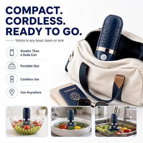 PurePod Produce Cleaner, 3-Minute Fruit and Vegetable Cleaner with OH-Ion Technology, One-Touch Auto Stop, Cordless Rechargeable IPX7 Food Washer for Meat, Seafood, Rice & Grains thumbnail 9