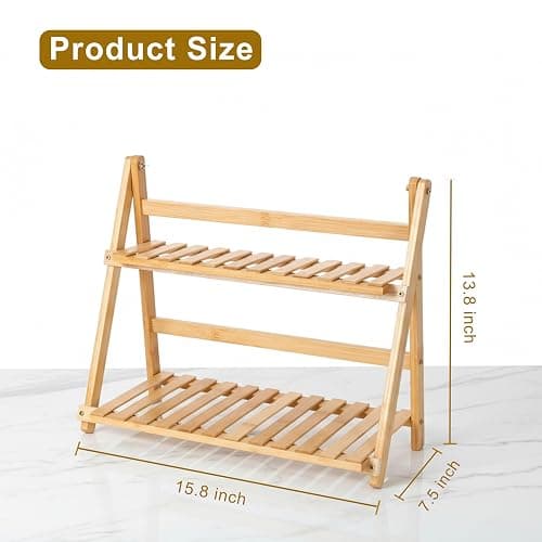 HORIBND Coffee Station Organizer, Matcha Station, Foldable Bamboo Mug Holder for Countertop, Tea & Coffee Bar Accessories, 2 Tier Shelf for Kitchen Counter Organizer, Matcha Stand, Spice Rack thumbnail 2