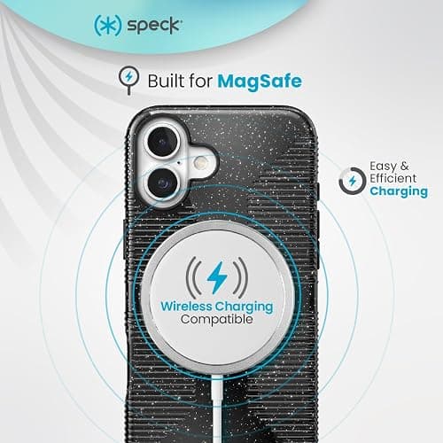 Speck CandyShell Grip iPhone 16 Case - Slim MagSafe - Black Glitter/Steel Black thumbnail 5