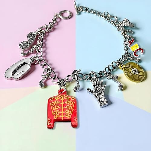 Music Inspired Charm Bracelet, Silver Chain with Red Jacket, Hat, Glove, BAD Charms, 7.29 Inch thumbnail 6