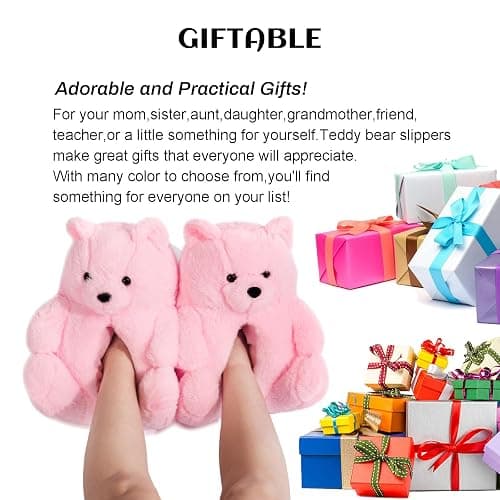 DOVORSY Women's Christmas Teddy Bear Slippers,Winter Fuzzy Cute Indoor House Slippers with Cushion,Fluffy Cartoon Bedroom Shoes,Cozy Warm Gifts for Women,Men,Ladies,Girls (Size 7-11) thumbnail 6
