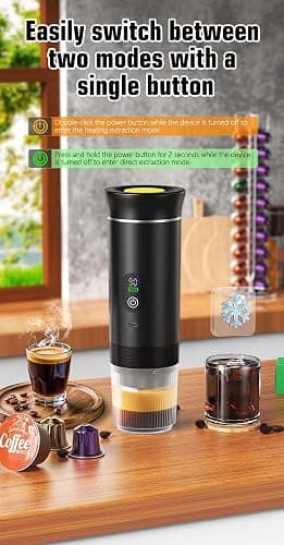 VHV Cafetière Portable 3 en 1,Rechargeable Cafetière Portable de Voyage,12V Expresso Machine a Cafe pour Capsule,Café Moulu,pour Camping,Voyage,Bureau,Voiture,Maison (Gris) thumbnail 3