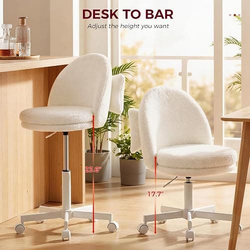 GTPLAYER Velvet Tall Office Chair with Wheels Vanity Chairs with Back, Versatile Height Use: Office to Bar Stools Small Ergonomic Comfy Armlees Computer Desk Chair with Bow Lumbar Pillow for Gift thumbnail 5