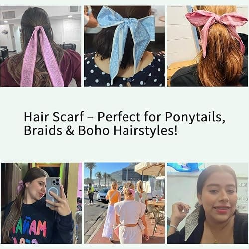 RFQMNO 4/5/6 Pack Hair Scarf for Women, 35"x2.36" Lightweight Silk Headband, Purse & Bag Scarves Gift Collection thumbnail 5