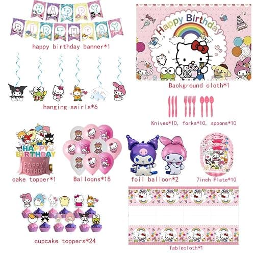 Cartoon theme party supplies,Kawai birthday decorations,Including banners, balloons, tablecloths, dinner plates, etc. thumbnail 3