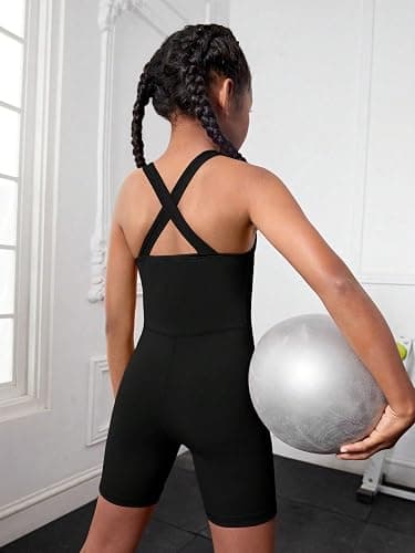 WDIRARA Girl's Scoop Neck Sleeveless Criss Cross Backless Sports Romper Shorts Jumpsuit thumbnail 2