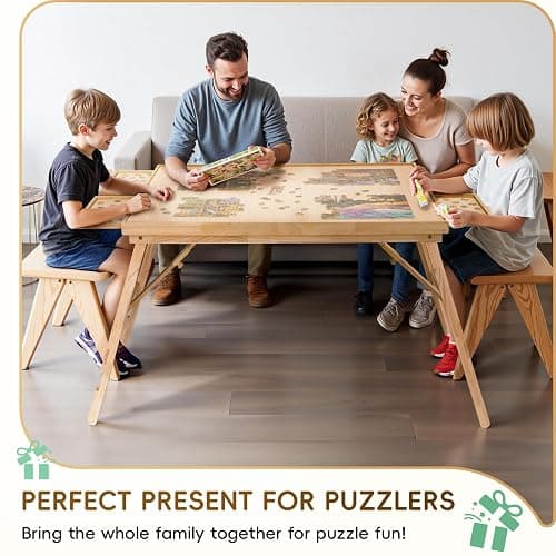 TEAKMAMA 27.6" H Tall 2000 Piece Puzzle Table with Legs, 41" W x 28.5" D Large Wood Folding Jigsaw Puzzle Board with Cover for Adults, 4 Drawers, Nature thumbnail 7